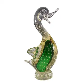 Murano/Sommerso Green & Amber Bubble Glass Swan Sculpture