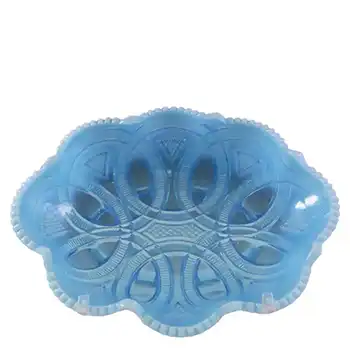 Davidson 1900s Blue Pearline Glass "Linking Rings" Bowl