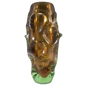 Skrdlovice #5988 Czech Amber & Green Glass Vase by Jan Beránek
