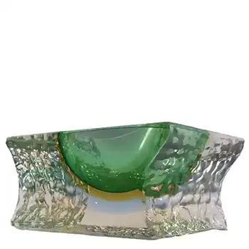 Murano Faceted Green & Amber Sommerso Glass Bowl