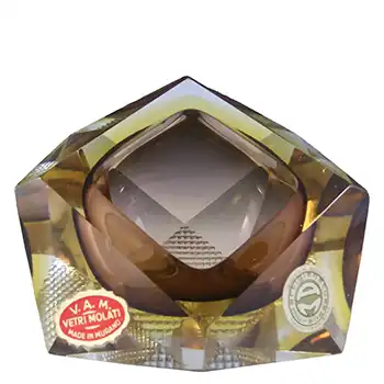 LABELLED V.A.M. Murano Faceted Brown & Amber Sommerso Glass Bowl