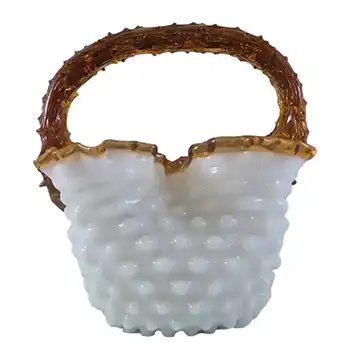 Harrach Victorian Ivory Glass Thorn Basket Bowl c 1890