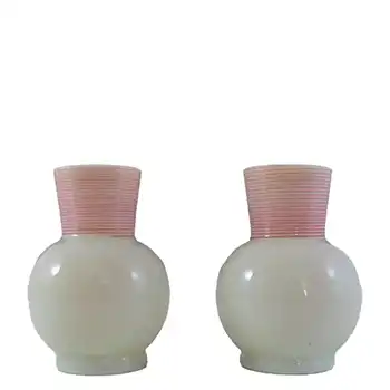 Victorian Uranium Custard Glass Pair of Threaded Vases