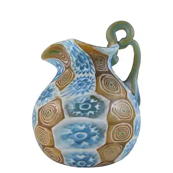 Fratelli Toso Millefiori Canes Murano Blue & Brown Glass Jug / Creamer