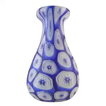 Fratelli Toso Millefiori Canes Murano Blue & White Glass Vase