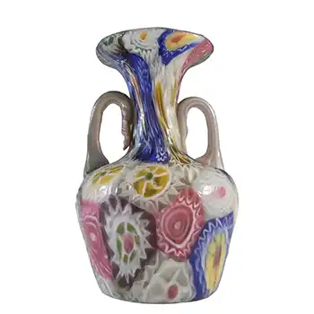Fratelli Toso Millefiori Canes Murano Multicoloured Glass Vase