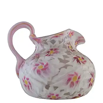 Fratelli Toso Millefiori Canes Murano Pink & White Glass Jug