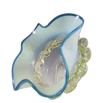 Victorian Antique Vaseline/Uranium Opalescent Blue Glass Bowl