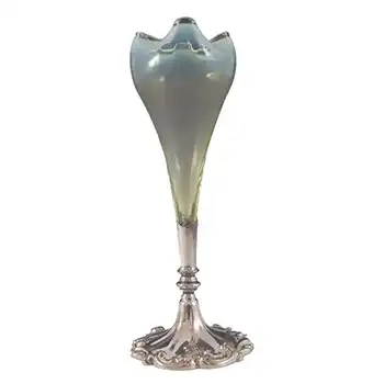 Victorian Vaseline / Uranium Glass + Silver Epergne Vase #4