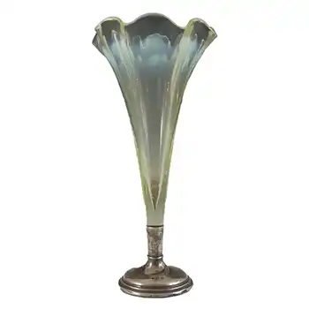 Victorian Vaseline / Uranium Glass + Silver Epergne Vase #5
