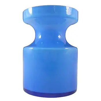SIGNED Alsterfors/Per Ström Blue Hooped Vintage Glass Vase