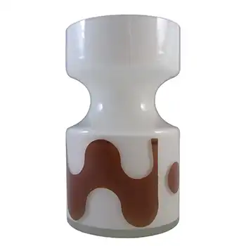 Alsterfors/Per Ström White & Brown Vintage Glass Vase