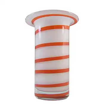 SIGNED Alsterfors/Per Ström White & Red Striped Glass Vase