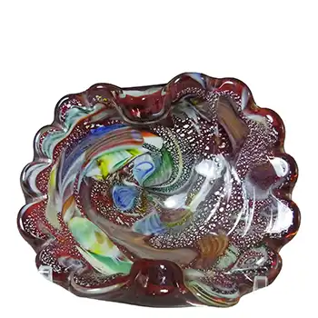 Murano Silver Leaf & Coloured Canes Red Glass Bowl
