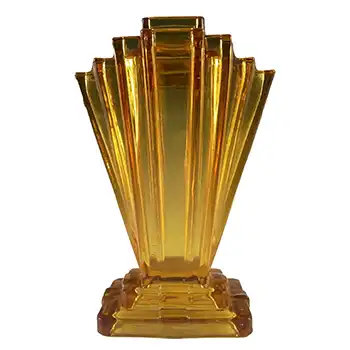 Bagley #334 Art Deco 8" Vintage Amber Glass 'Grantham' Vase