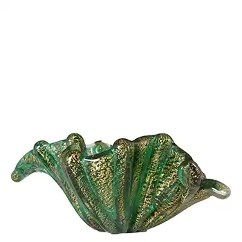 Archimede Seguso Murano Gold Leaf Green Glass Bowl
