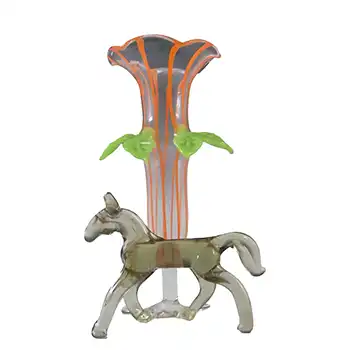 Vintage Orange & Grey Lampworked Glass Horse Vase