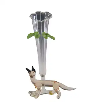 Vintage White & Pink Lampworked Glass Fox Vase