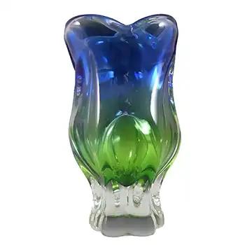Chřibská #240/1/20 Czech Blue & Green Glass Vase