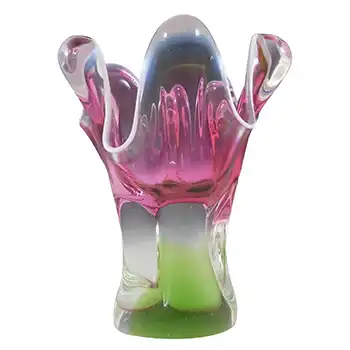 Chřibská #316/4/16 Czech Pink, White & Green Glass Vase