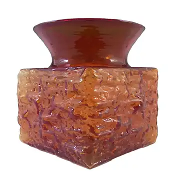Dartington #FT101 Flame Red Glass Bark Vase by Frank Thrower