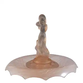 Walther Art Deco Pink Glass Arabella Nude Lady Centerpiece Bowl Set