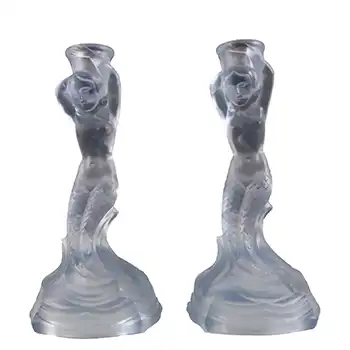 Walther & Söhne Art Deco Blue Glass 'Nymphen' Candlesticks