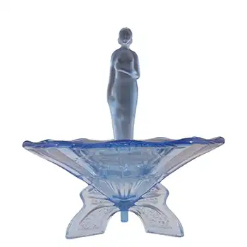 Müller & Co Art Deco Blue Glass Nude Lady Figurine & Bowl Centerpiece