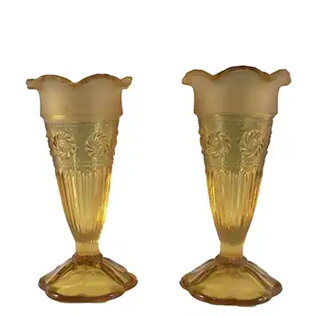 Bagley #3187 Pair of Art Deco Amber Glass 'Katherine' Vases