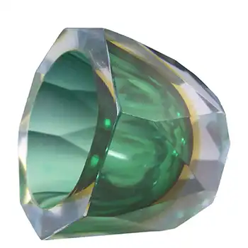 Murano Faceted Green, Amber & Blue Sommerso Glass Block Vase