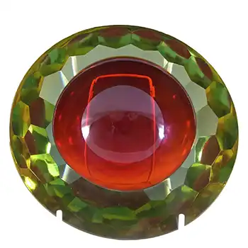 HUGE 2.4kg Murano Faceted Red & Amber Sommerso Glass Block Bowl