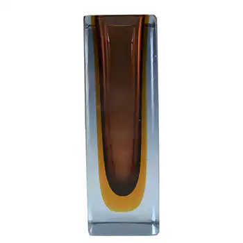 Murano Faceted Brown, Amber & Blue Sommerso Glass Block Vase