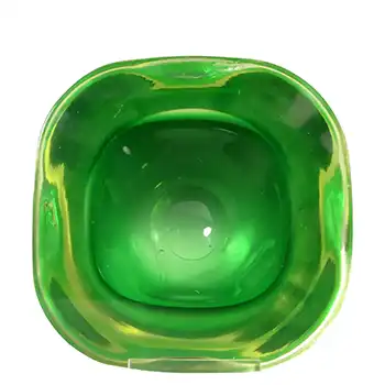 Murano Geode Green & Yellow Uranium Sommerso Glass Square Bowl