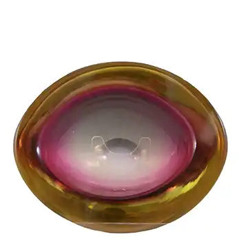 Murano Geode Pink & Amber Sommerso Glass Oval Bowl
