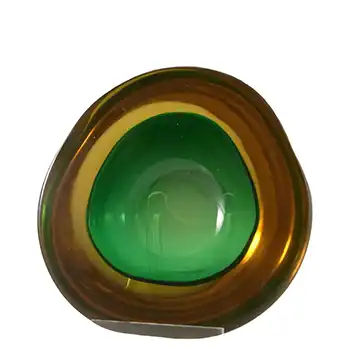 Murano Geode Green & Amber Sommerso Glass Circle Bowl
