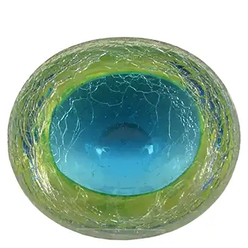Murano Geode Blue & Uranium Green Sommerso Crackle Glass Bowl