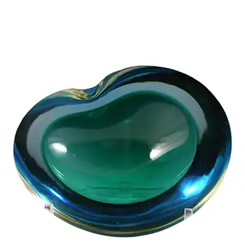 Murano Geode Blue & Green Sommerso Glass Kidney Bowl