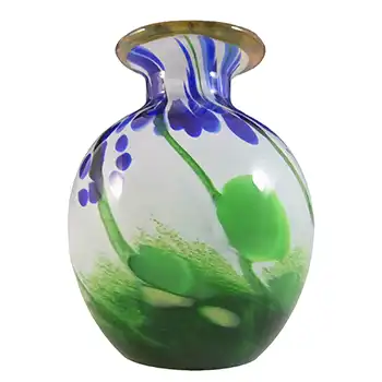 SIGNED & LABELLED Glory Art Glass British Blue & Green Vase