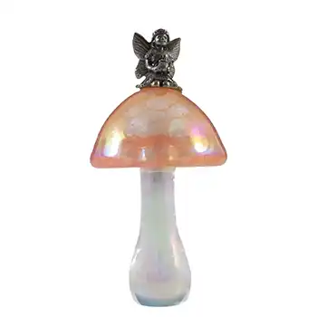Heron Glass Pink Iridescent Mushroom & Fairy Sculpture