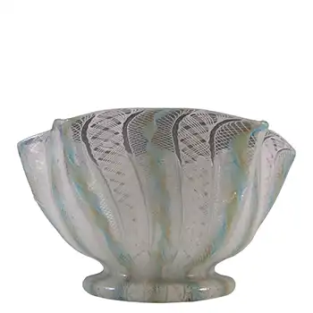 Salviati Murano Zanfirico & Aventurine Blue Glass Finger Bowl