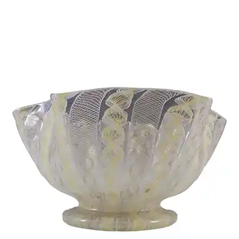 Salviati Murano Zanfirico & Aventurine Yellow Glass Finger Bowl