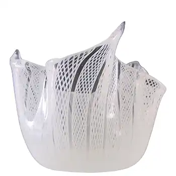 Murano White Zanfirico Filigree Glass Handkerchief Vase