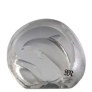 Mats Jonasson Swedish Glass Dolphin Paperweight - Signed