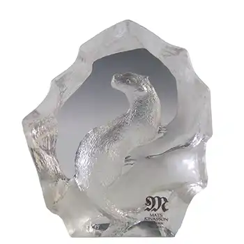 Mats Jonasson #88126 Glass Otter Paperweight - Signed
