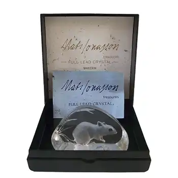 Mats Jonasson Swedish Glass Mouse Paperweight - Boxed