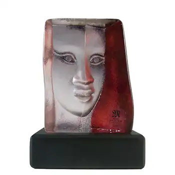 Mats Jonasson #8157 Glass 'Mazzai' Masqot Face Sculpture - Signed