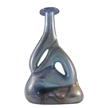 SIGNED Mtarfa Maltese Organic Blue Iridescent Glass Vase