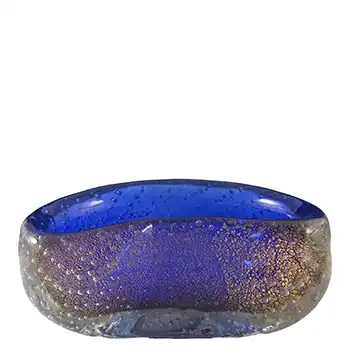 Seguso Vetri d'Arte #Z2650 Gold Leaf & Bullicante Blue Glass Bowl by Flavio Poli