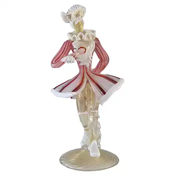 Murano Zanfirico Red & White Glass Gold Leaf Courtier/Dancer Figurine
