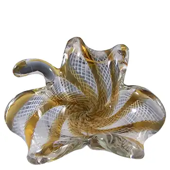 Murano Vintage Amber & White Glass Zanfirico Filigree Bowl/Ashtray